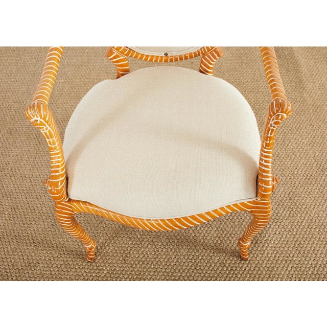 Tan Set of Six Napoleon III Style Faux Rope Cerused Dining Chairs For Sale - Image 8 of 13