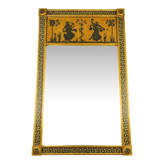 Oversized Neoclassical Greek Key Trumeau Wall Mirror With Classical Relief Frieze For Sale