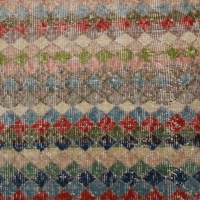 Vintage Mid-Century Brown and Green Geometric Wool Rug- 4′3″ × 7′ For Sale - Image 4 of 7