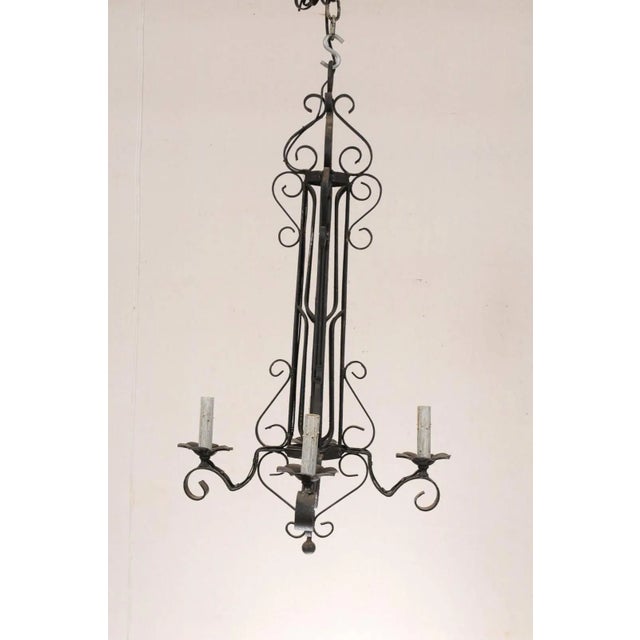 Tall French Four Light Black Iron C-Scrolled and S-Scrolled Chandelier For Sale - Image 4 of 9