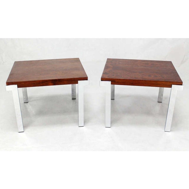 Milo Baughman Pair of Milo Baughman Rosewood and Chrome Mid-Century Modern End Tables Stands For Sale - Image 4 of 8