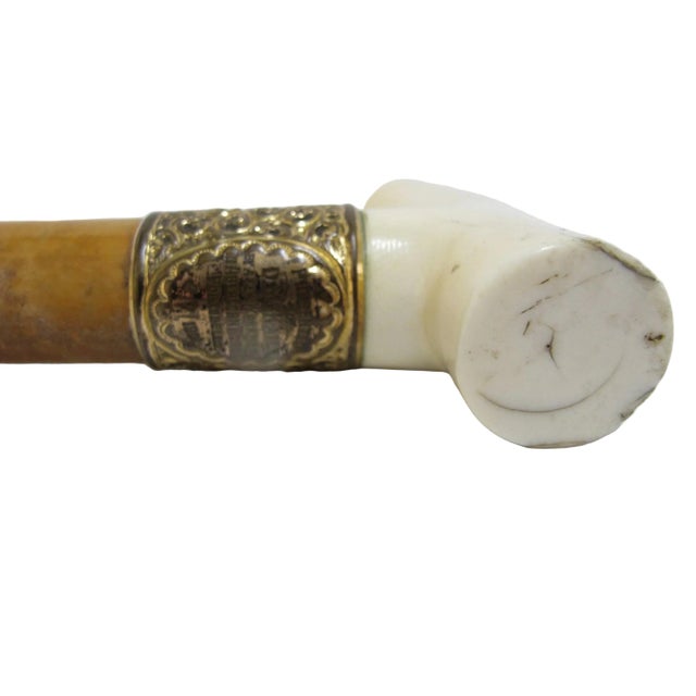 Gold Victorian 1901 Scotland Gold Filled Engraved Repousse Bone Handle Walking Stick Cane For Sale - Image 8 of 9