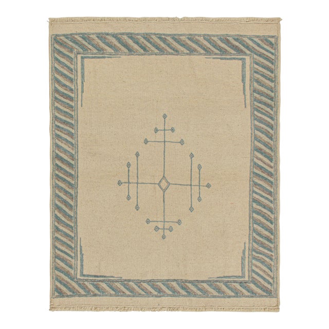 2010s Rug & Kilim’s Sofreh-Style Persian Kilim in Beige With Blue Medallion For Sale