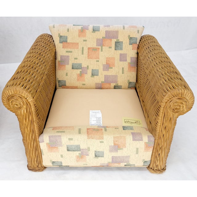 Pair Decorative c1970s Oversize Rttan Bamboo Wicker Club Lounge Chairs Mint! For Sale - Image 6 of 18