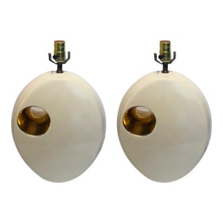 Sculptural Mid Century Modern Ceramic Table Lamps With Gold Accents, Pair For Sale