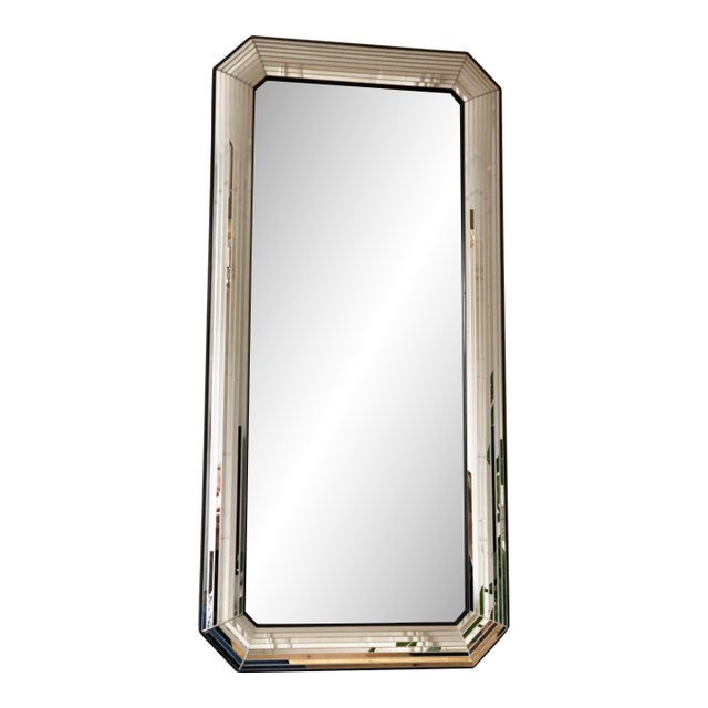 Large Vintage Deknudt Full Length Beveled Panel Mirror – Silver and Black, Belgium, 1980s For Sale