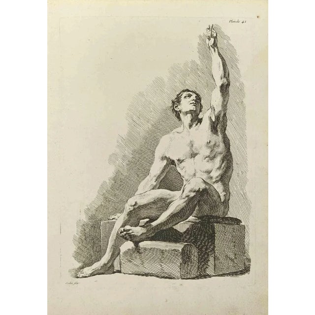 Posing Man is an etching realized by Nicholas Cochin in 1755. Good conditions with foxing on the margins. Signed in the...