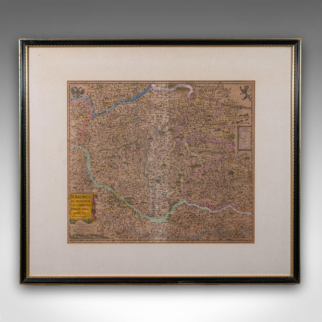 This is an antique map of Bohemia. A Dutch, framed atlas engraving of modern day Germany, Austria and the Czech Republic...