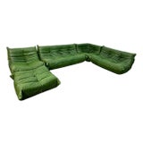 Set of 5 Togo Sofa Set in Emerald Green Leather by Michel Ducaroy for Ligne Roset For Sale