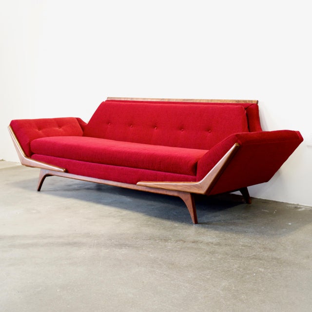 1960s Rowe Furniture Walnut Gondola Couch / Sofa in the Style of Adrian Pearsall For Sale - Image 5 of 11
