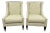 Custom Pair Pearson Wingback Jacquard Pale Green Leaf Vine Transitional Chairs For Sale
