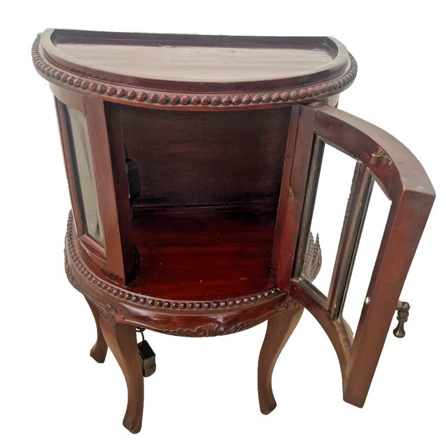 Chippendale 1950s China Cabinet Demilune Half Moon Shape Curio Display, Lighted, Beveled Glass 1a For Sale - Image 3 of 13