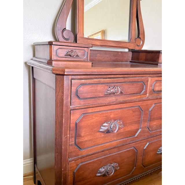 Victorian American Victorian Walnut Chest With Carved Detail, Davis Cabinet Company For Sale - Image 3 of 17
