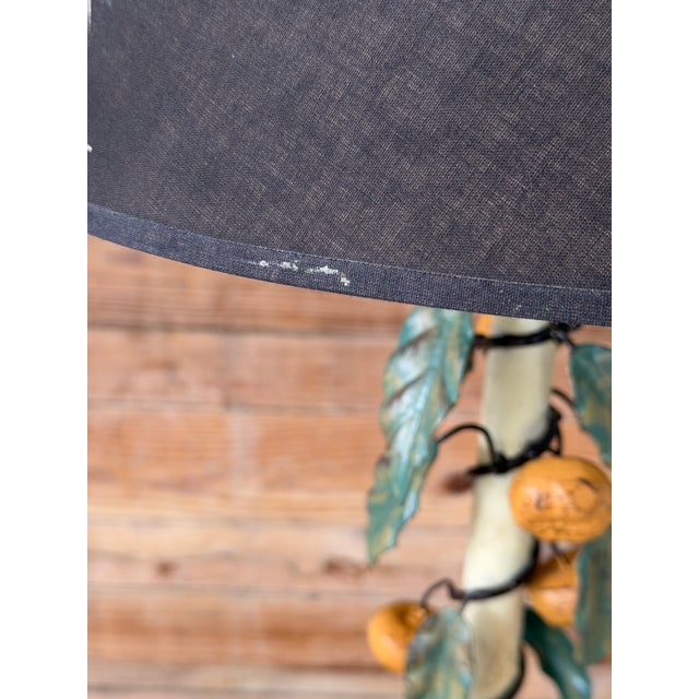 Metal Vintage Italian Tole Lemon Table Lamp by Sarreid With Hand Painted Signed Shade For Sale - Image 7 of 12