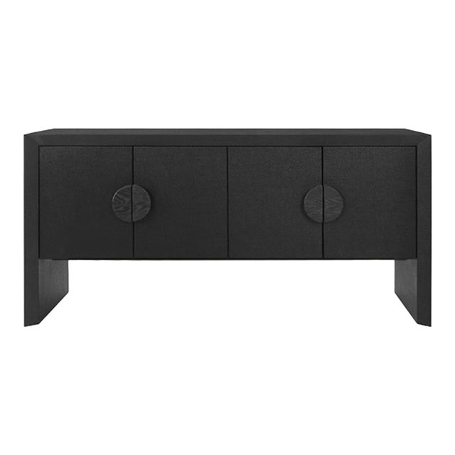 Matthew Izzo Home Colt Black Grasscloth and Oak Buffet For Sale