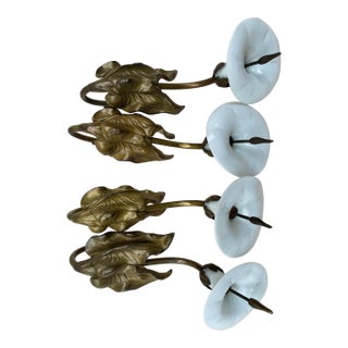 Antique English Glass Calla Lily Flower Curtain Rod Holders- Set of 4 For Sale