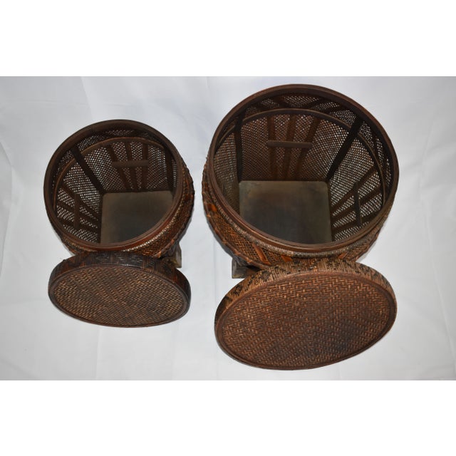 1980s 1980s Woven Decorative / Storage Baskets With Lids - Set of 2 For Sale - Image 5 of 8