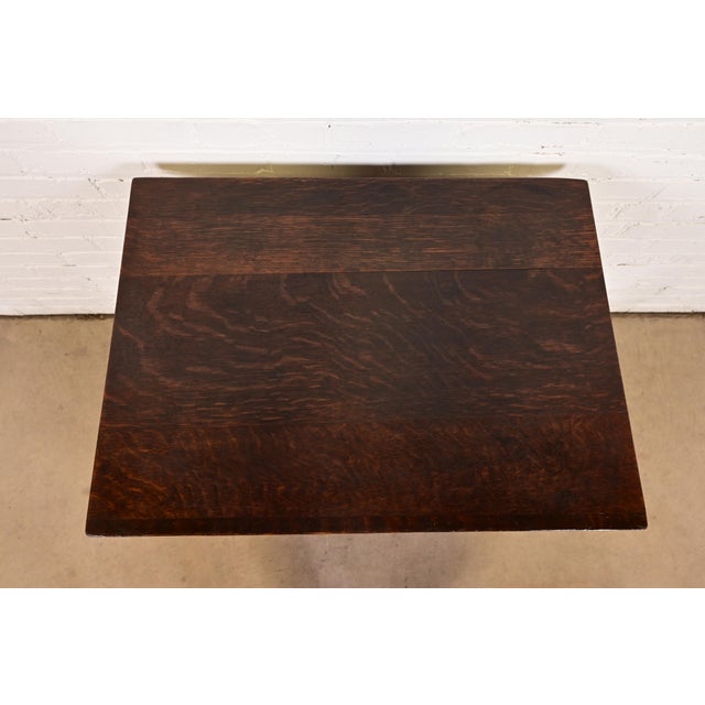 Stickley Brothers Style Antique Mission Oak Arts & Crafts Writing Desk or Library Table, Circa 1910 For Sale - Image 9 of 12