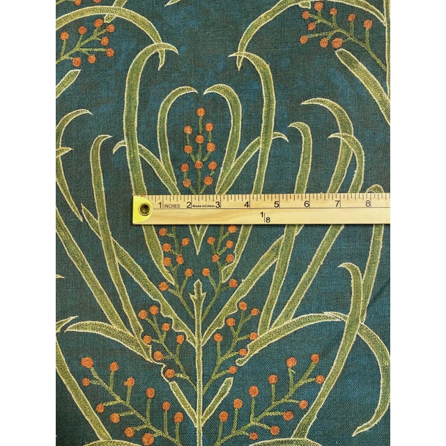 Art Nouveau St. Frank Teal Vines Suzani Linen Cotton Floral Upholstery Drapery Fabric For Sale - Image 3 of 5
