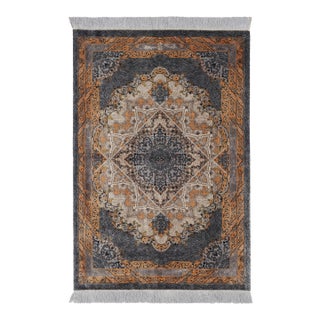 Rug & Kilim’s Modern Rug in Silver, Gold, and White With Medallion “Nika” For Sale