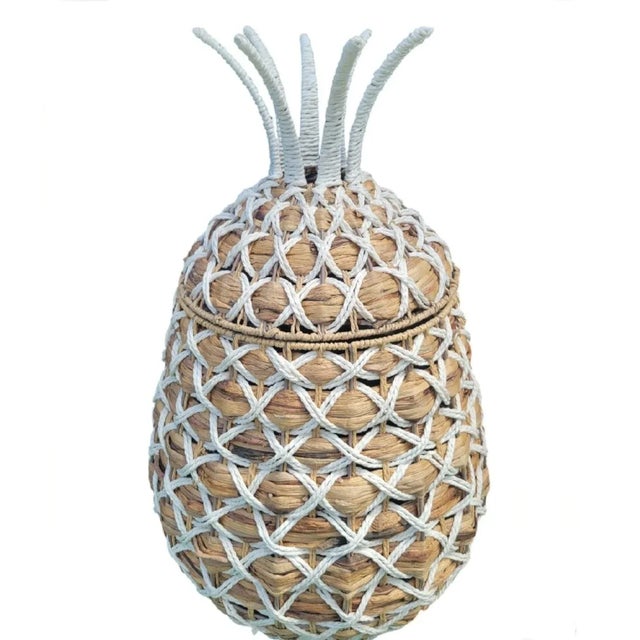 Wood Tropical Pineapple Wicker Weaved Unique Large Pineapple Boho Regency Chic Clothing Hamper For Sale - Image 7 of 7