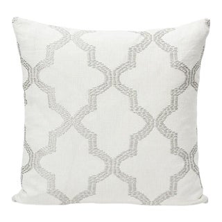 Schumacher Tangier Embroidery 20" Pillow in Silver For Sale