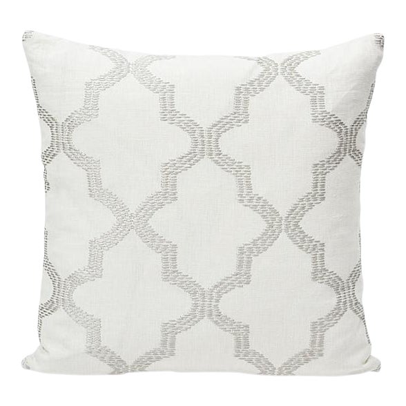 Schumacher Tangier Embroidery 20" Pillow in Silver For Sale