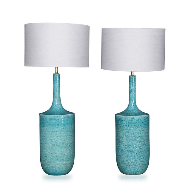 Vintage French Blue Ceramic Table Lamps, 1970, Set of 2 For Sale - Image 13 of 13