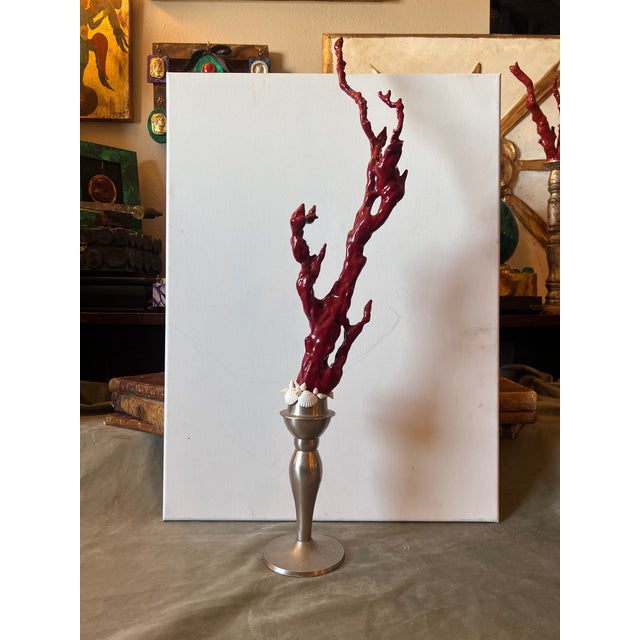 Vintage Baroque Style Curiosity Cabinet Custom Faux Red Coral Specimen on the Metal Base For Sale - Image 9 of 10