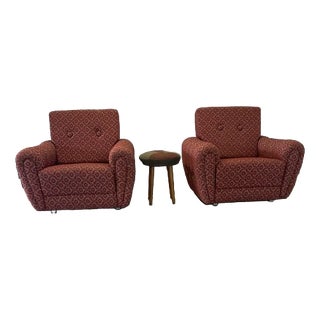 Vintage Mad Man Armchairs and Ottoman from Tatra Nafromtok, 1965, Set of 3 For Sale