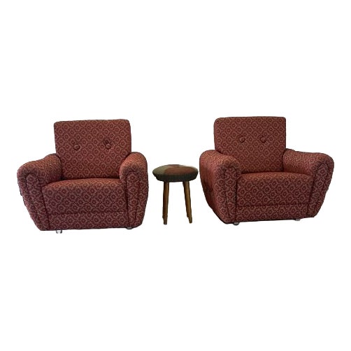 Vintage Mad Man Armchairs and Ottoman from Tatra Nafromtok, 1965, Set of 3 For Sale