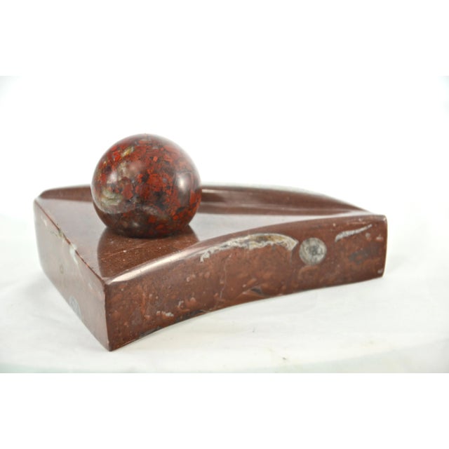 Contemporary Red Fossil Stone Wedge with Sphere For Sale - Image 3 of 6