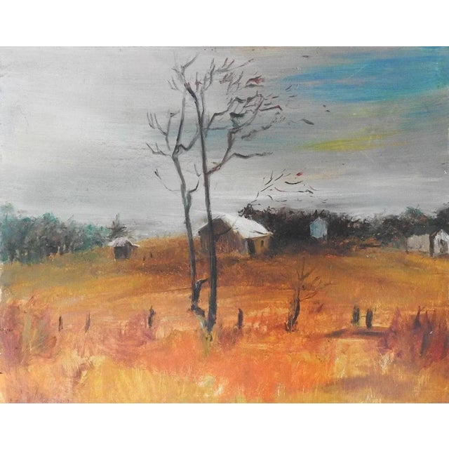 Goldenrod Modernist Farmhouse Landscape Painting For Sale - Image 8 of 8
