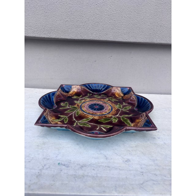 French Country Large French Majolica Olives Leaves Platter Sarreguemines, Circa 1870 For Sale - Image 3 of 7