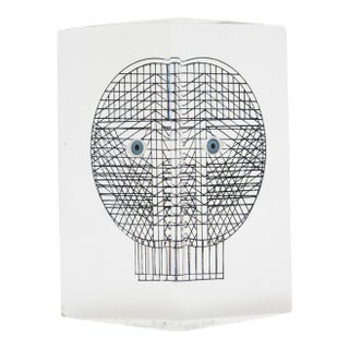 Vintage Merle Edelman Lucite Grid Face Triangle Embedded Sculpture Paperweight, 1970's For Sale