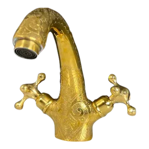 Contemporary Antique Brass Bathroom Faucet, Unlacquered Brass Faucet, Engraved Finish