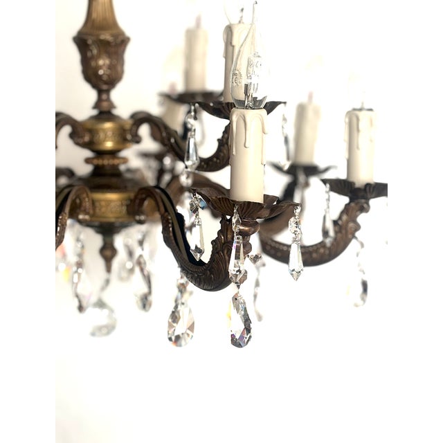 Gold Vintage French Brass and Lead Crystal Chandelier, 1950s For Sale - Image 8 of 14