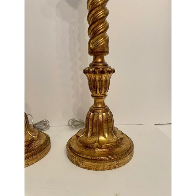 Mid 20th Century Pair Tall Italian Giltwood Lamps For Sale - Image 5 of 12
