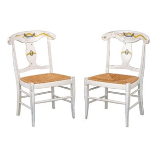 American Paint-Decorated Rush Seat Chairs, Pair For Sale