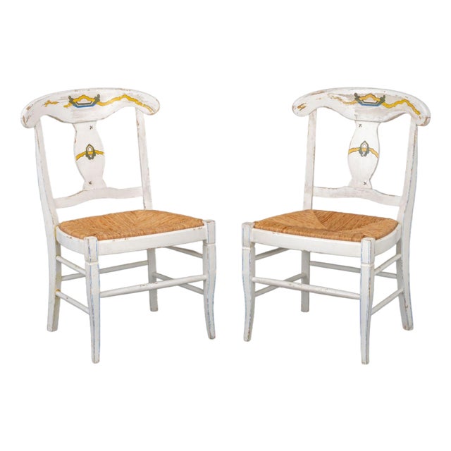 American Paint-Decorated Rush Seat Chairs, Pair For Sale