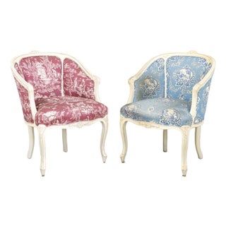 Louis XV Style White Painted Bergeres, Pair For Sale