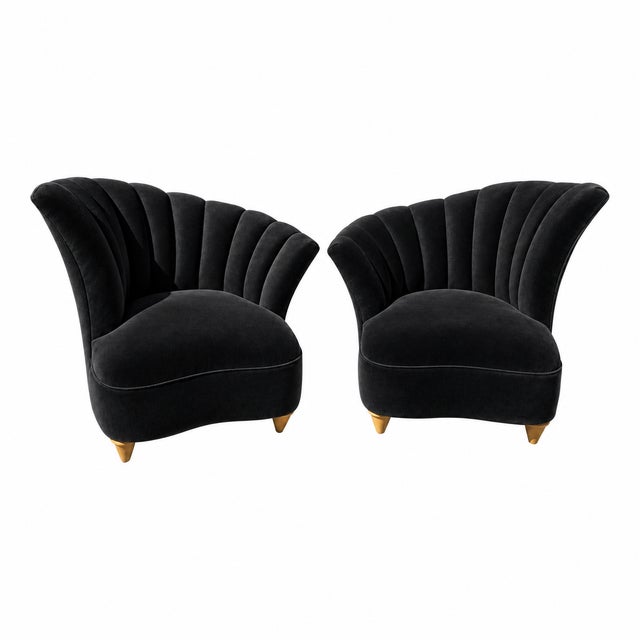 Blue Mid Century Modern Fan Back Lounge Chairs For Sale - Image 8 of 11