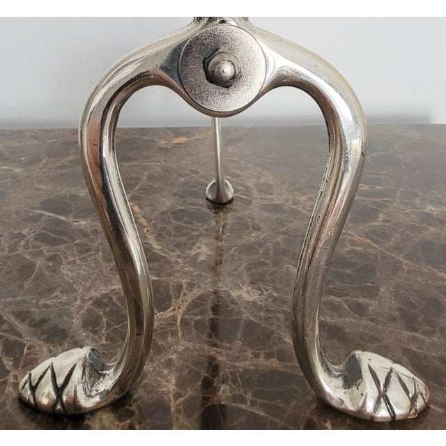 Pair of Brass Fireplace Andiron Set in Silver Antique Finish For Sale - Image 4 of 7