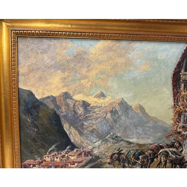 Vintage Original Wolfang Pogzeba Donkey Mountain Oil Painting on Board Landscape For Sale - Image 13 of 15