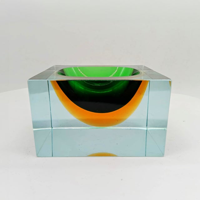 Goldenrod Large Square Ashtray or Catchall in Murano Glass attributed to Flavio Poli for Seguso, 1960s For Sale - Image 8 of 8