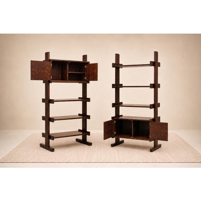 Wood Pair of Brazilian Modern Adjustable Bookshelves With Cabinets in Rosewood, Brazil, 1960s For Sale - Image 7 of 17