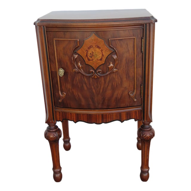 Jacobean Early 1900s Inlay Tall Nightstand End Side Table 6609 For Sale