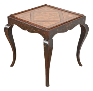Baker Furniture French Provincial Louis XV Burl Wood and Walnut Parcel Painted Tea Table