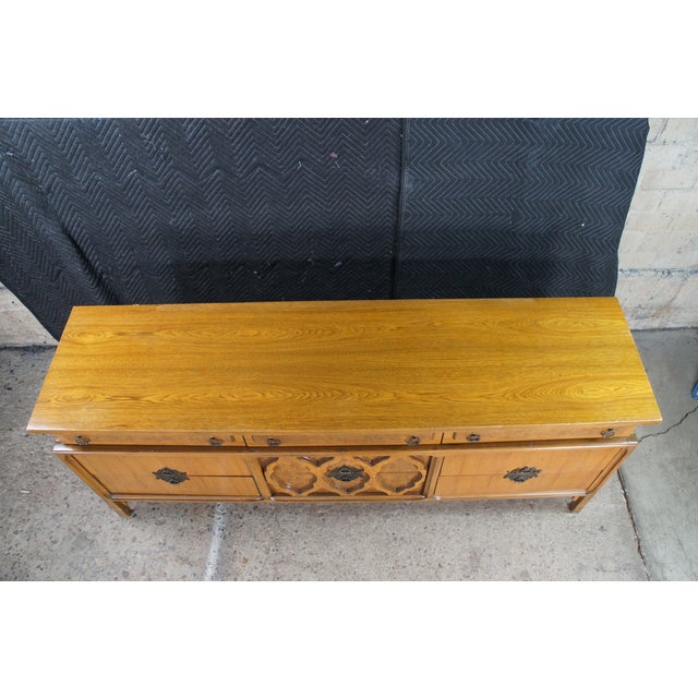 Brown Mid Century Chinoiserie Walnut Burl Triple Dresser & Mirror Credenza Buffet MCM For Sale - Image 8 of 13
