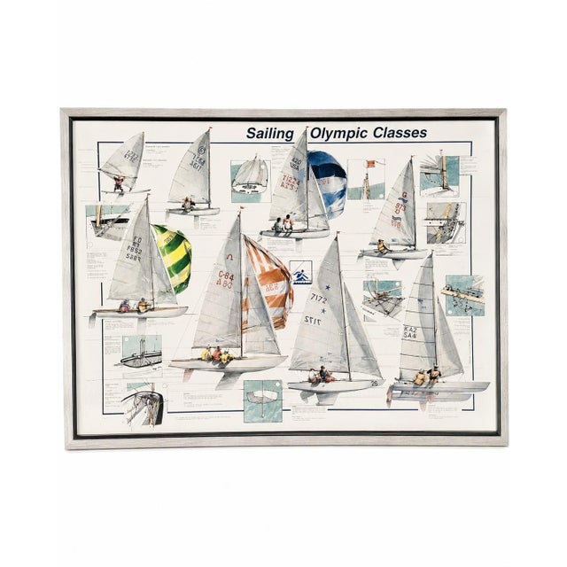 Vintage Olympic Sailing Classes Framed Poster M. Chiesa Italy 1989 Nautical For Sale In Washington DC - Image 6 of 8